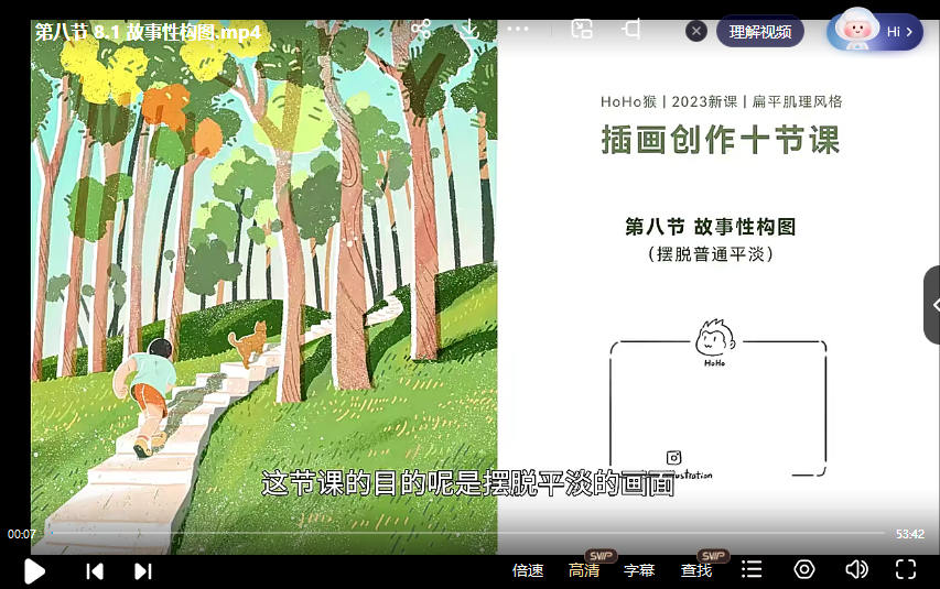 HoHo猴PS板绘扁平肌理风格插画创作10节课2023年