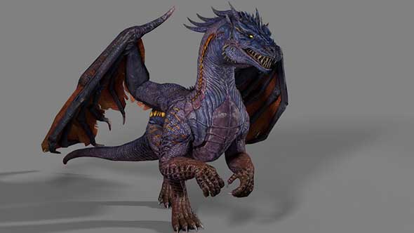 C4D长翅膀的魔龙模型(带动画)