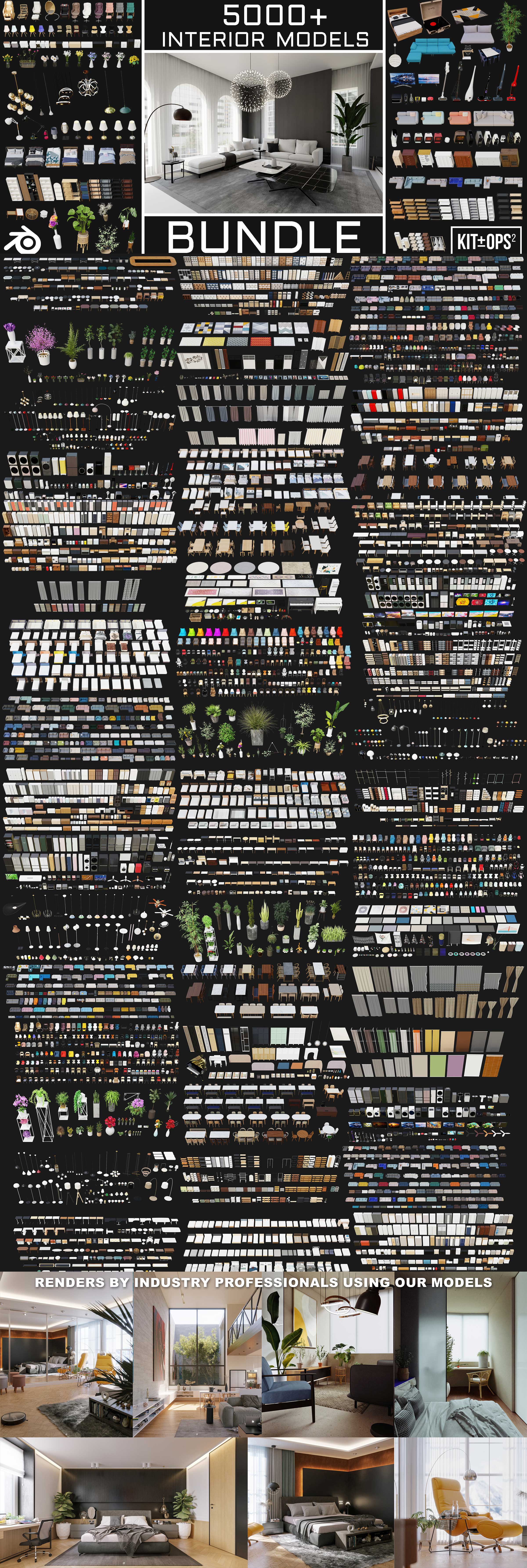 Blender预设-5003组室内家具床桌椅柜子沙发灯具植物3D模型