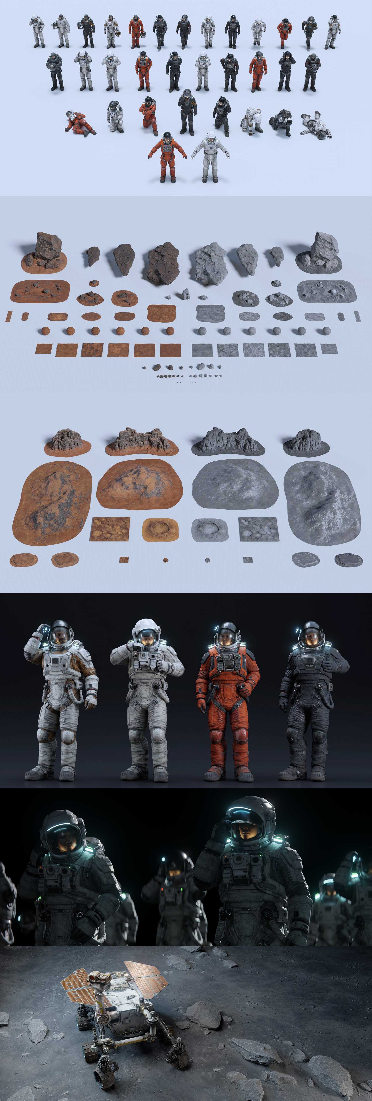 Blender模型-太空宇航员人物角色地形环境3D模型包预设