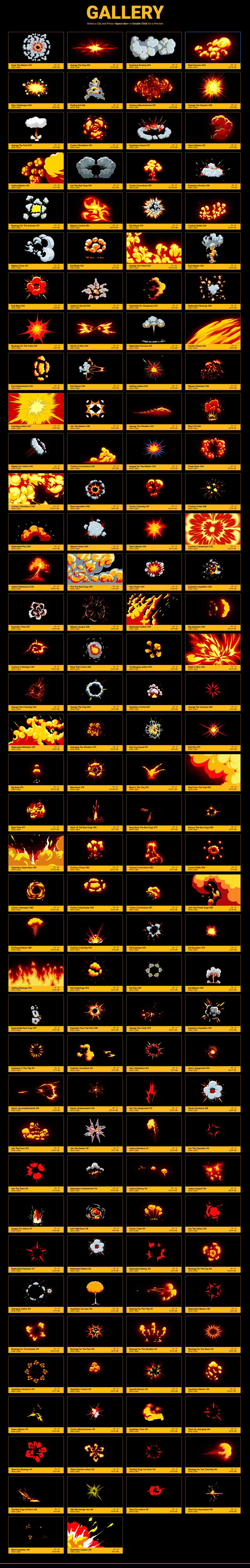 视频素材-150个4K卡通动漫烟雾爆炸火焰MG动画特效含透明通道AE工程