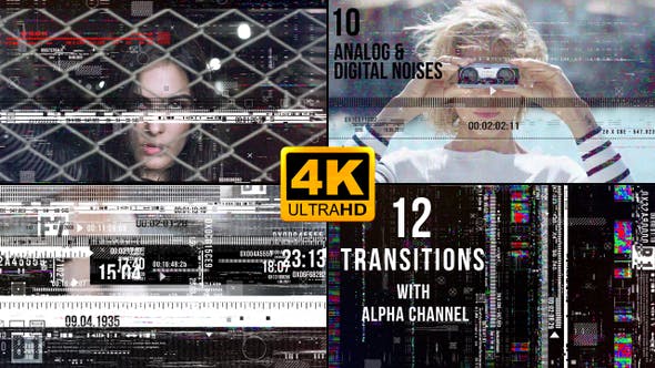 视频素材-23组4K信号干扰画面像素损坏转场动画视频素材