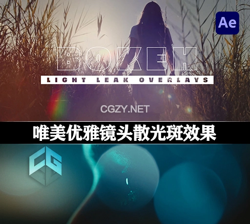 AE模板|唯美优雅镜头光斑漂亮炫光动画叠加效果(含原版音乐素材) light Bokeh Dust Particles Color Overlays V2