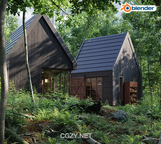 Blender森林现代房屋场景3D模型资产 15Th Anniversary Scene For Blender