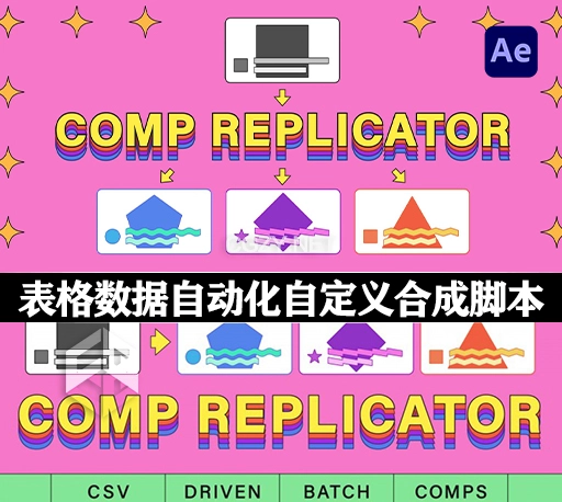 AE脚本|电子表格数据自动化和自定义合成工具 Comp Replicator v1.0 – CSV Driven Batch Comps