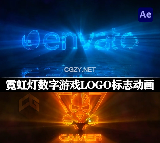 AE模板|霓虹灯数字游戏LOGO标志动画(含音乐素材) Neon Digital Game Logo