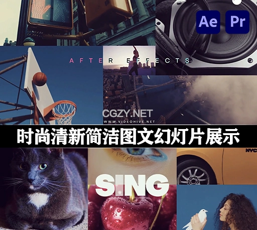 AE/PR模板|时尚清新简洁图文幻灯片效果展示动画 Clean Slideshow