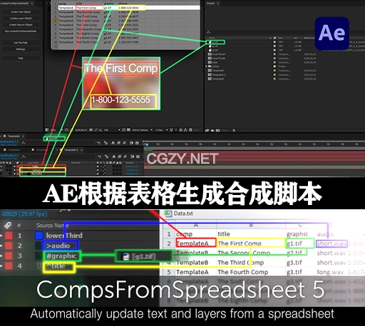 AE脚本|以电子表格创建合成图层 CompsFromSpreadsheet 5 V5.21 +使用教程