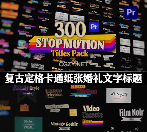 PR模板|300种复古定格卡通纸张婚礼文字标题动画 Stop Motion Text Overlays Pack