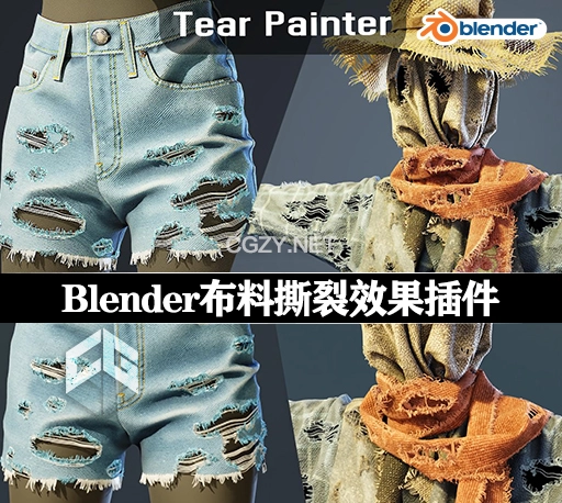 中文汉化-Blender插件|布料撕裂效果生成器 Tear Painter v1.0.0