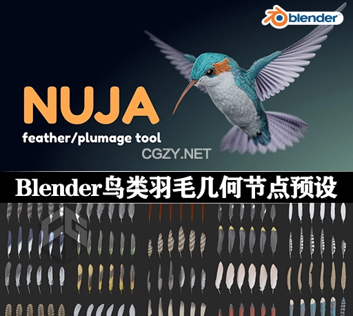 Blender预设|几何节点鸟类羽毛生成器 Nuja – Feather And Plumage Tools V1.5