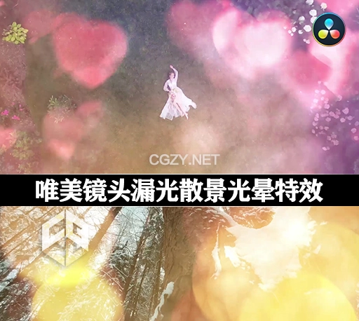 达芬奇模板|唯美镜头漏光散景光晕视觉特效预设 Light Leaks Effect