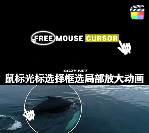 FCPX插件|12个鼠标光标选择点击圈选框选局部放大动画模板 Mouse Cursor