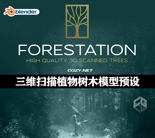 Blender插件|高质量三维扫描植物树木模型预设 Forestation V1.0 – High Quality 3d Scanned Trees