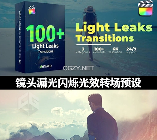 FCPX插件|100种镜头漏光闪烁视频光效转场过渡预设 Light Leaks Transitions