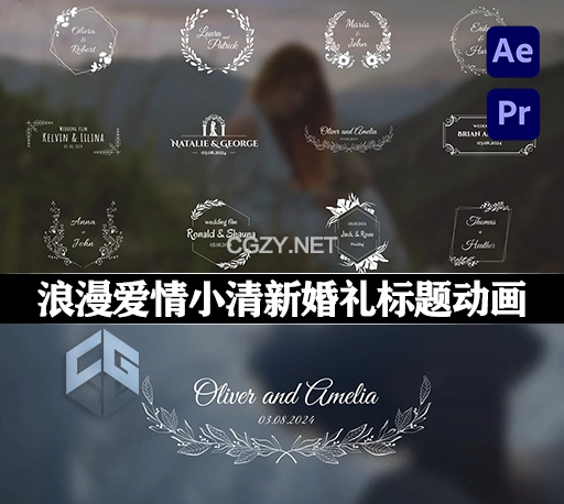 AE/PR模板|12组小清新浪漫婚礼标题动画 Wedding Titles Pack