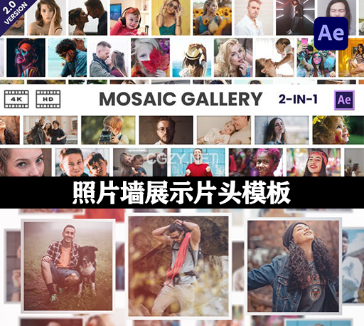 照片墙展示片头AE模板 Mosaic Photo Gallery