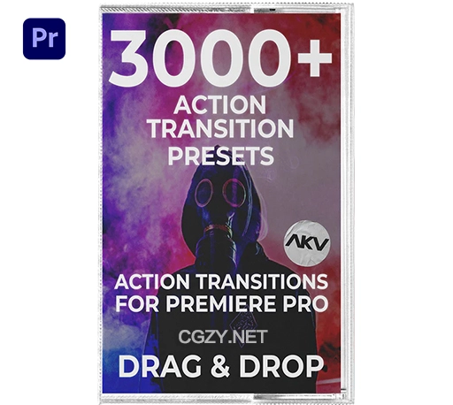 PR预设|3000+视频电影Vlog大片模糊闪光毛刺镜像像素化扭曲缩放效果转场预设 AKV Studios 3000+ Action Transitions