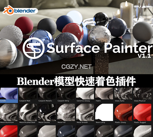 Blender模型添加颜色快速着色插件 Surface Painter V1.1