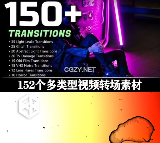 视频素材|152组镜头光效老电影VHS故障干扰转场素材 Transitions