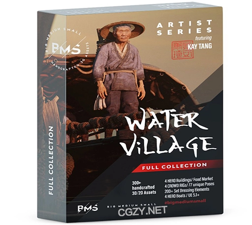 3D模型|中国风渔村人物角色村庄木屋建筑生活元素(Blender格式) BigMediumSmall – Water Village