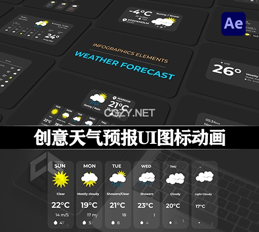 AE模板|创意天气预报UI图标动画 Infographic – Weather Forecast