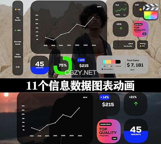 FCPX插件|11个信息数据图表动画 Infographics