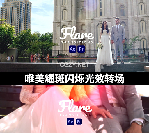 AE/PR模板|唯美耀斑闪烁光效叠加视频过渡转场 Flare Transitions