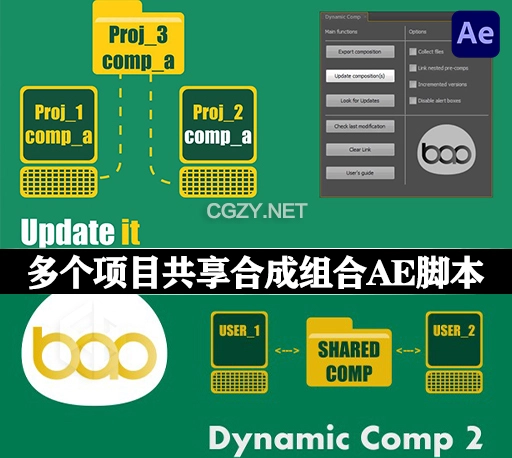 AE脚本|多个项目共享合成组合工具 BAO Dynamic Comp v2.5 +视频教程