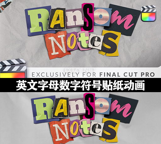 FCPX插件|复古创意有趣英文字母数字符号贴纸定格元素动画 Ransom Notes