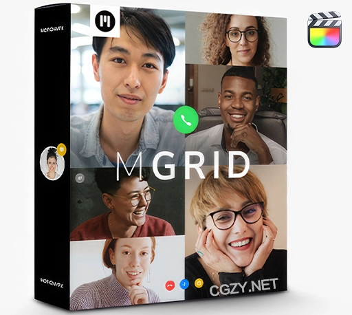 FCPX插件|多功能分屏拼贴视频会议通话聊天动画工具包 MotionVFX mGrid