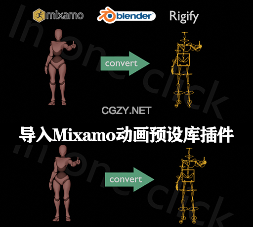 Mixamo动画预设库导入Blender插件 Mixamo to Rigify V1.0.3