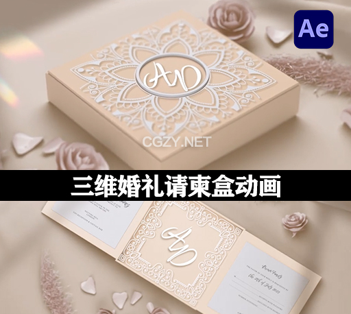 AE模板|三维婚礼请柬盒动画 3D Wedding Invitation Box