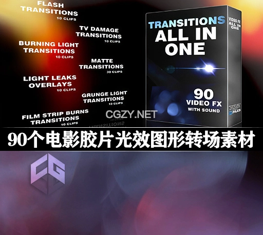 视频素材|90个电影数字胶片故障损坏动感图形光效转场素材 Transitions