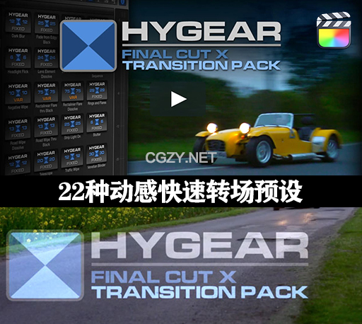 FCPX插件|22种动感快速转场预设 HyGear FCPX Transitions