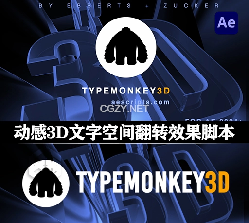 AE脚本|动感3D文字空间翻转排版动画效果 TypeMonkey3D v1.0.0 + 使用教程