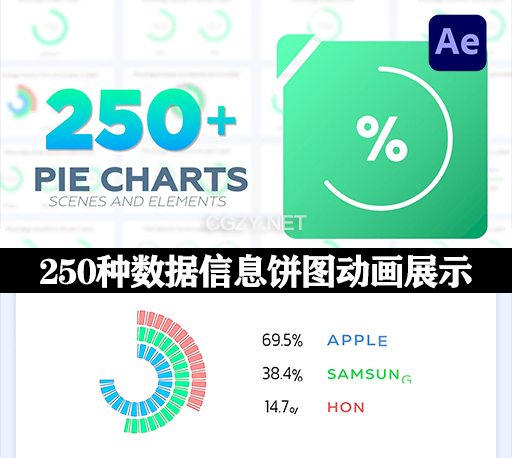 AE模板|250种企业公司数据信息饼图动画展示 Infographic Pie Chart