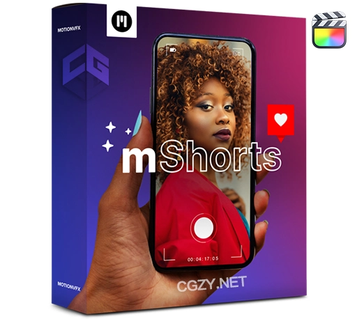 FCPX插件|110组竖屏社交媒体头像点赞文字标题字幕排版图形动画元素 MotionVFX mShorts