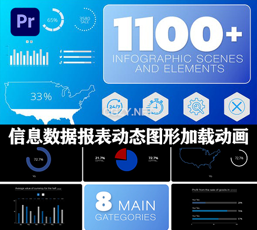 PR模板|1100种企业信息数据报表动态图形展示加载动画 Infographic MOGRT