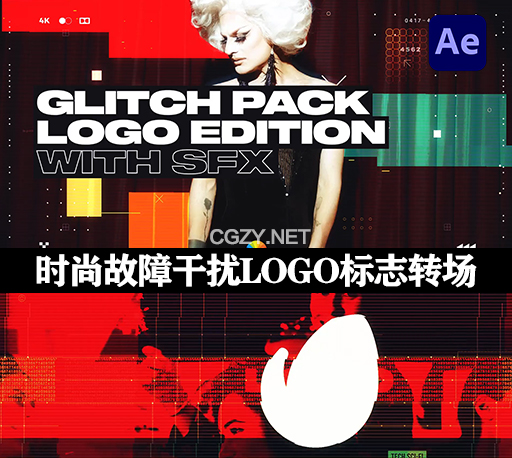 AE模板|时尚故障干扰LOGO标志转场过渡 Logo Glitch Transitions
