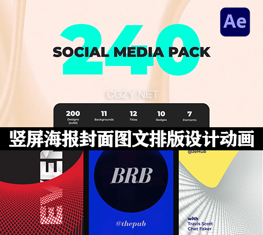 AE模板|240个竖屏海报封面社交媒体图文排版设计动画 Instagram Stories and Posts