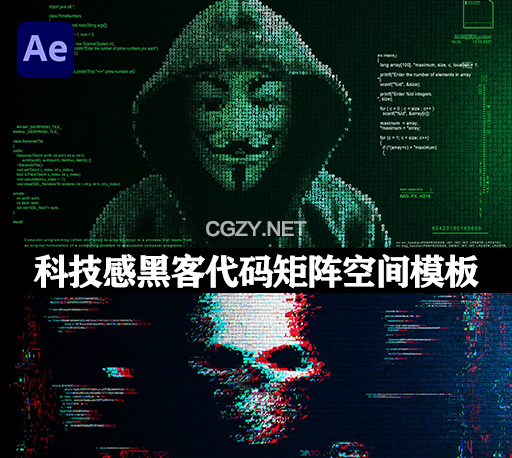AE模板|科技感黑客代码矩阵空间视频片头转场效果 Cyberspace Intro and Digital Transitions