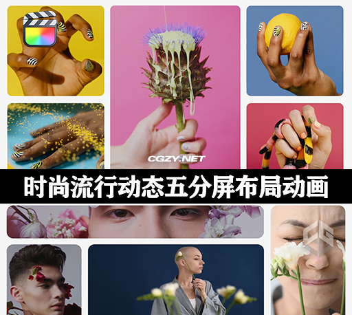 FCPX插件|10种时尚流行动态五分屏布局动画模板 支持M1 Multiscreen 5 Split Screen