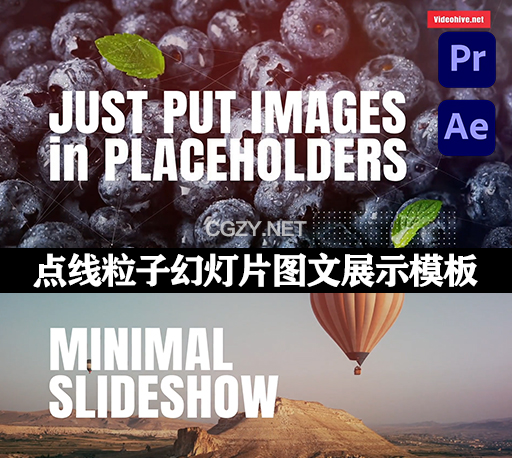 AE/PR模板|简约点线粒子幻灯片图文展示 Minimal Slideshow Big Titles