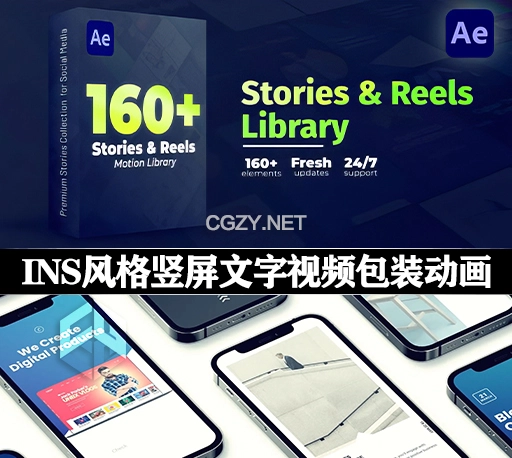AE模板|160组时尚INS风格竖屏文字视频包装动画 Instagram Stories