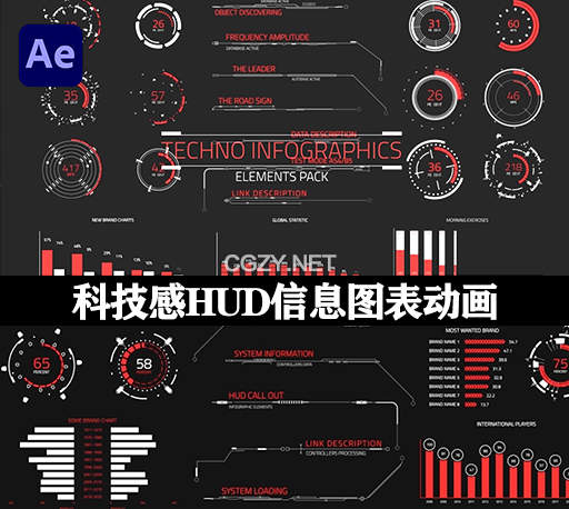 PR模板|56种科技感HUD信息图表动画元素 Techno Infographics