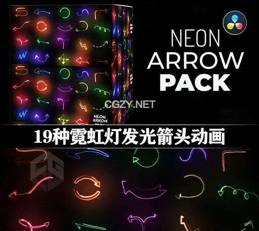 达芬奇模板|19种霓虹灯发光箭头动画 Neon Arrow Pack