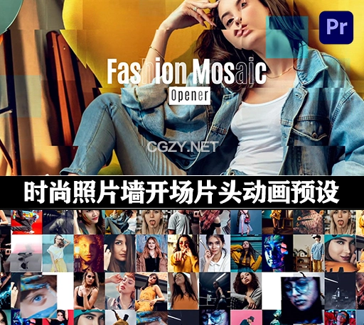 PR模板|时尚照片墙开场片头动画预设 Fashion Mosaic Opener
