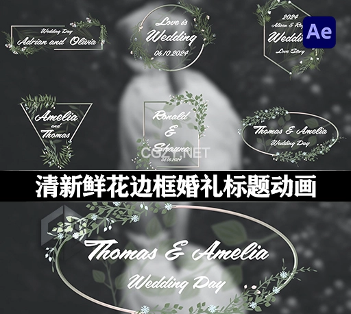 AE模板|清新鲜花边框婚礼文字标题动画 Wedding Titles 4K
