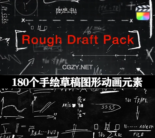 FCPX插件|180个手绘箭头圆圈符号图形草稿动画元素 Rough Draft Pack